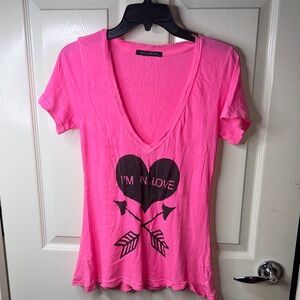 Wildfox Bright Pink 'I'm in Love' Distressed Heart Tee